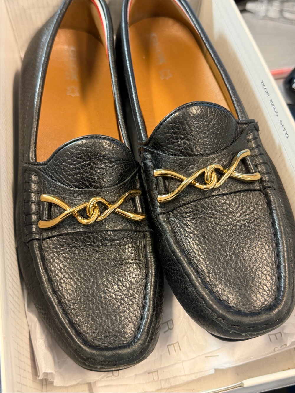 Geox Black Leather Loafers with Gold Accent - Picture 2 of 7